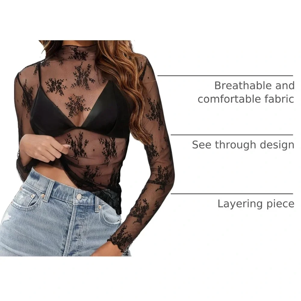 Elegant Black Lace Sheer Top - Picture 5 of 5